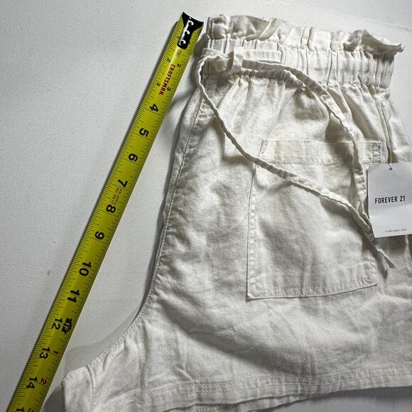 NWT Forever 21 Women Shorts Linen-Blend Paperbag Drawstring Pockets Large - Picture 7 of 14